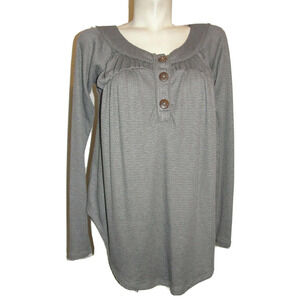 FREE PEOPLE Top Size S Gray Grey Waffle Knit Must Have Henley LS Pullover Shirt